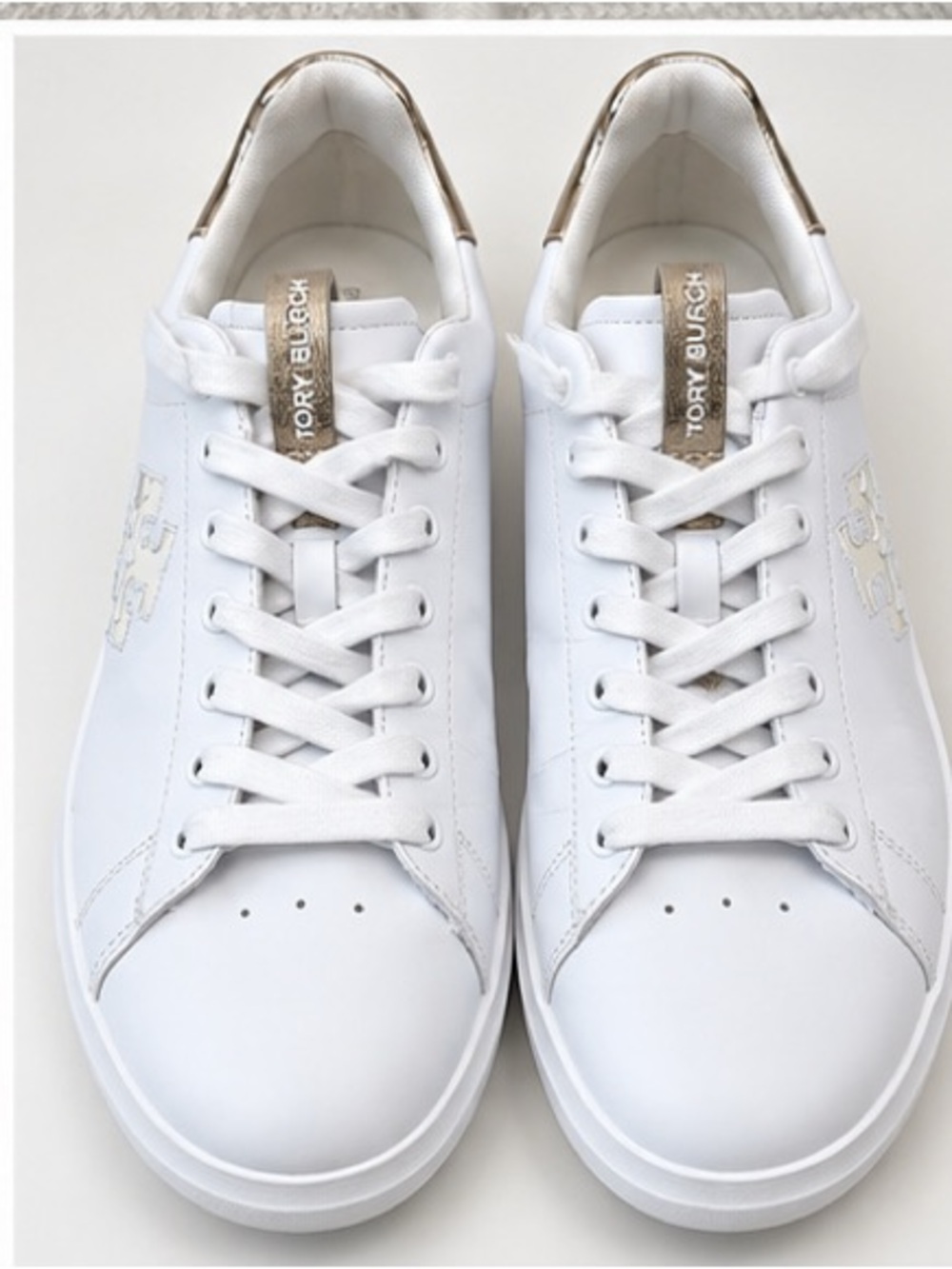 Tory Burch White Leather Low-Top Sneakers with Gold Accents